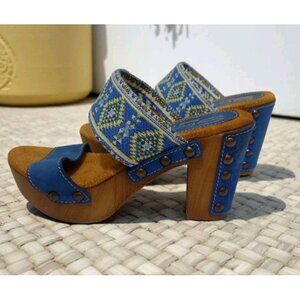Sbicca Vintage Collection Leather Studded Platform Sandals Heels 8 Italy Boho